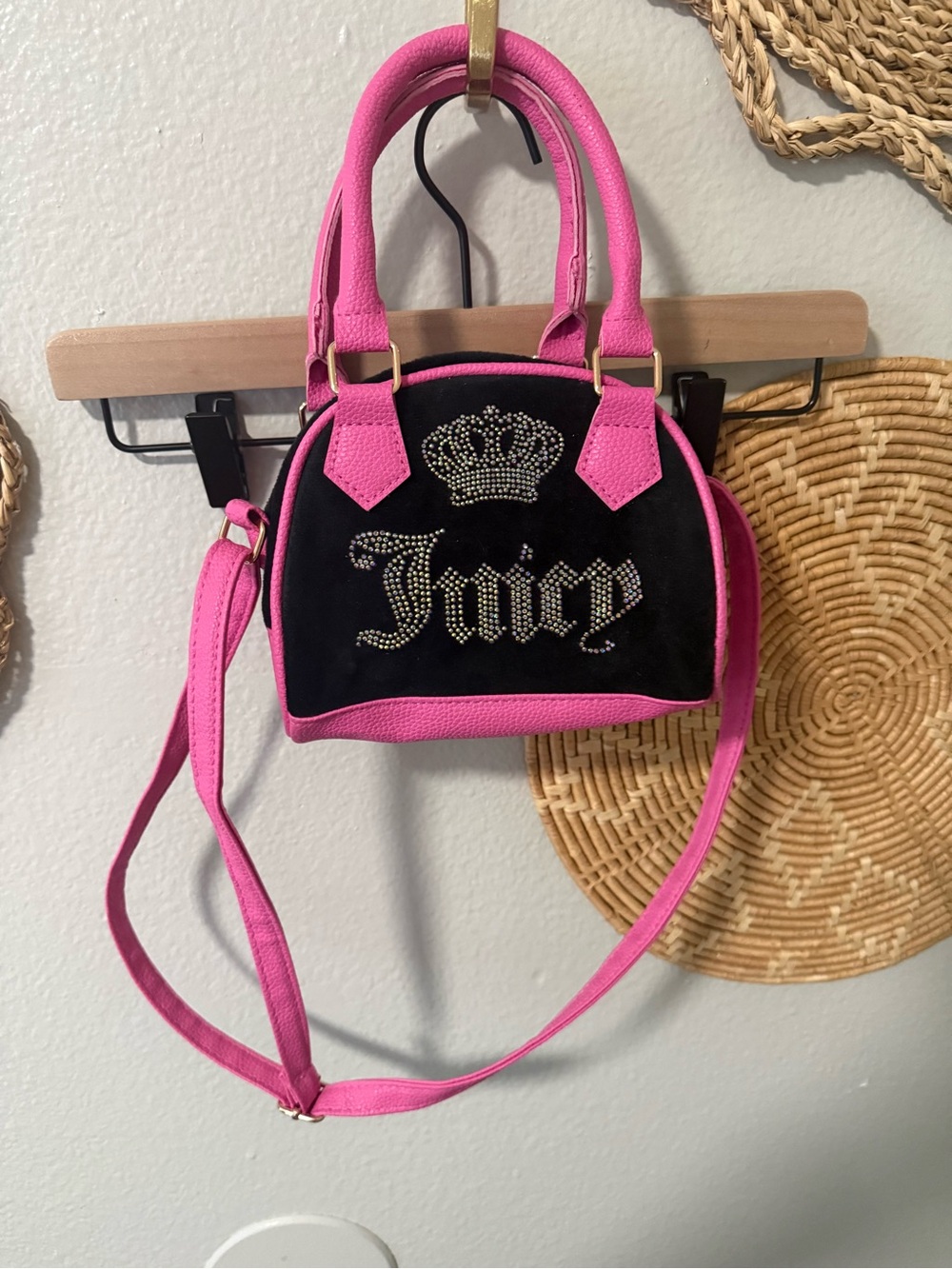 Juicy Couture Hot Pink and Black Rhinestone Mini Satchel